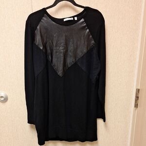 Notations Black Mini Dress with Leather Detail